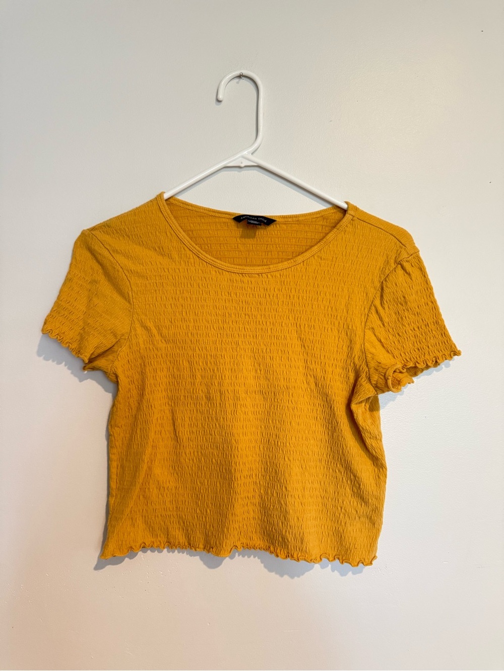 American Eagle Outfitters Mustard Yellow Smocked Crop Top